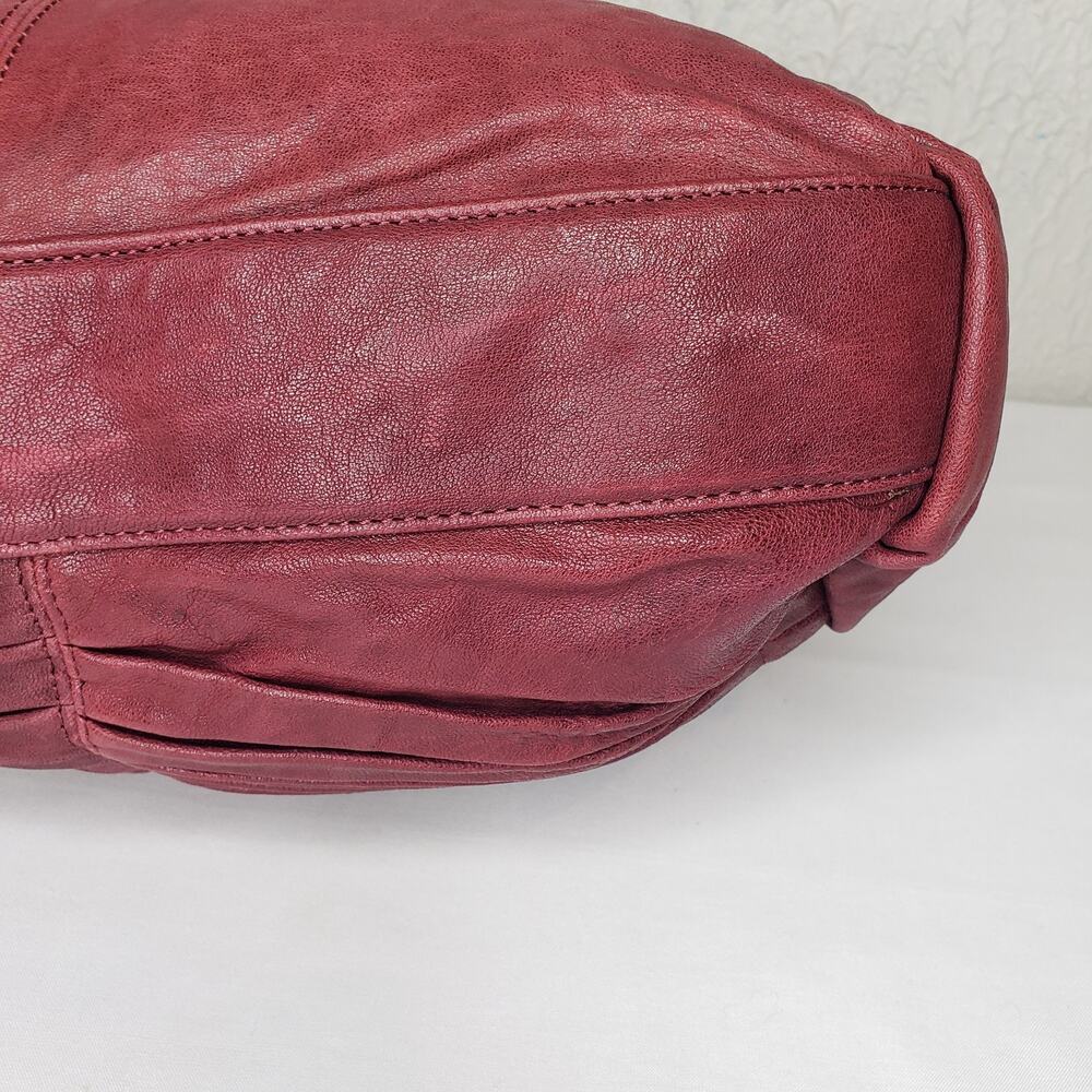 Junior Drake Gail Pleated Cranberry Bordeaux Leather Convertible Handbag Zippers - Picture 11 of 16